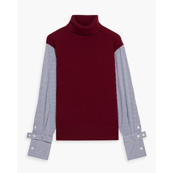 DEREK LAM 10 CROSBY Corinne Mix Media Turtleneck Sweater burgundy XXXL NEW $395 - Picture 1 of 8